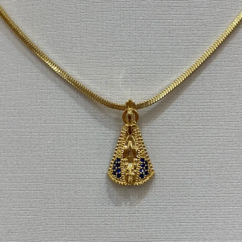 PINGENTE NOSSA SENHORA AO MINI COM ZIRCONIAS AZUIS