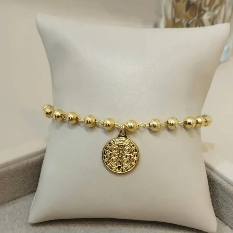 PULSEIRA ESFERAS E MEDALHA DE SÃO BENTO
