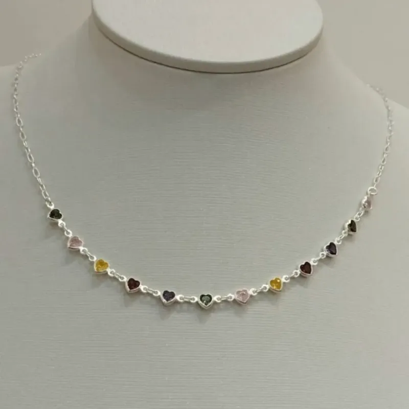 CHOKER PRATA CORAÇÕES COLORS