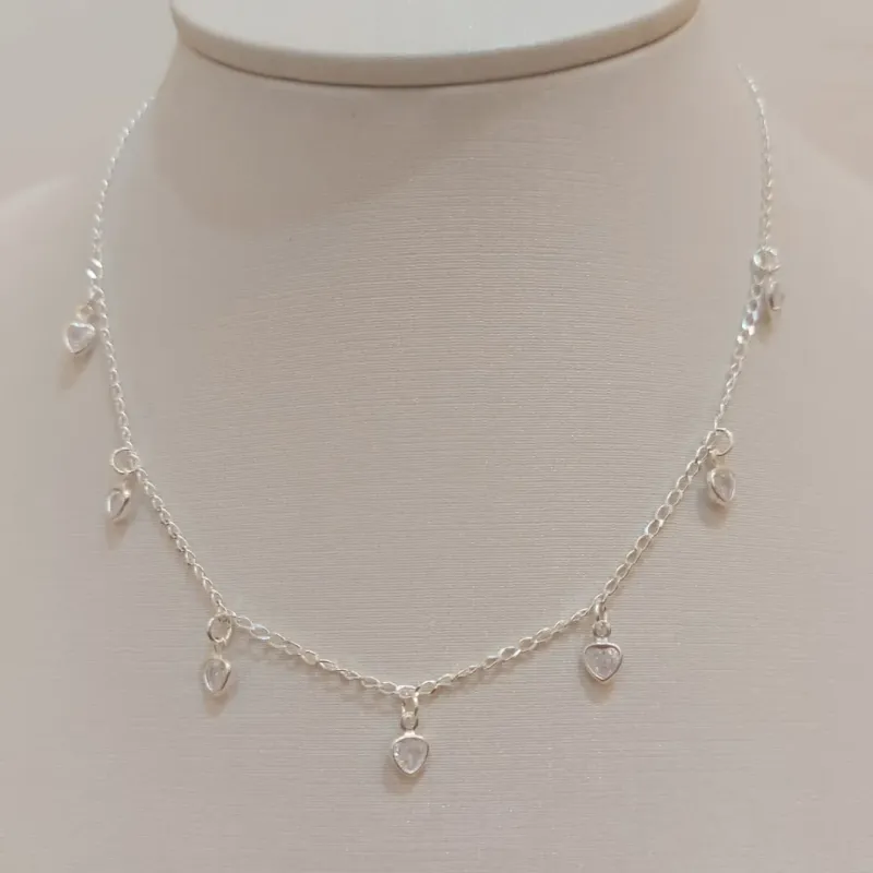 CHOKER PRATA CORAÇÕES ZIRCÔNIAS