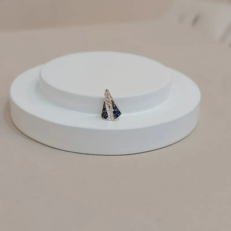 PINGENTE PRATA NOSSA SENHORA APARECIDA ZIRC AZUL