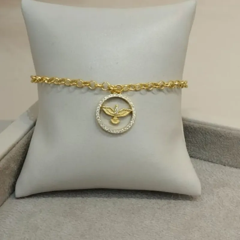 PULSEIRA ELO PORTUGUÊS COM PINGENTE ESPÍRITO SANTO CRAVEJADO