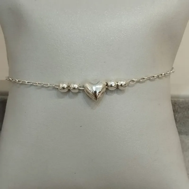 PULSEIRA PRATA CORAÇÃO E BOLINHAS