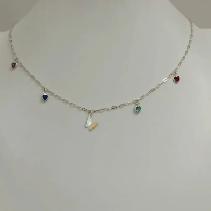 CHOKER PRATA BORBOLETA E ZIRCÔNIAS COLORIDAS