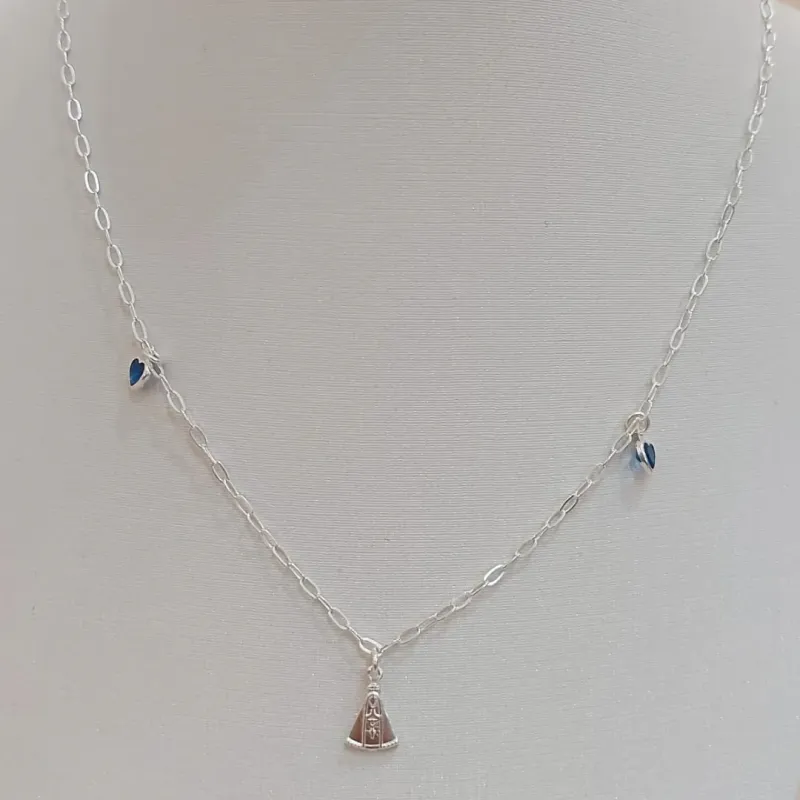 CHOKER PRATA NOSSA SENHORA APARECIDA E ZIRCÔNIA AZUL