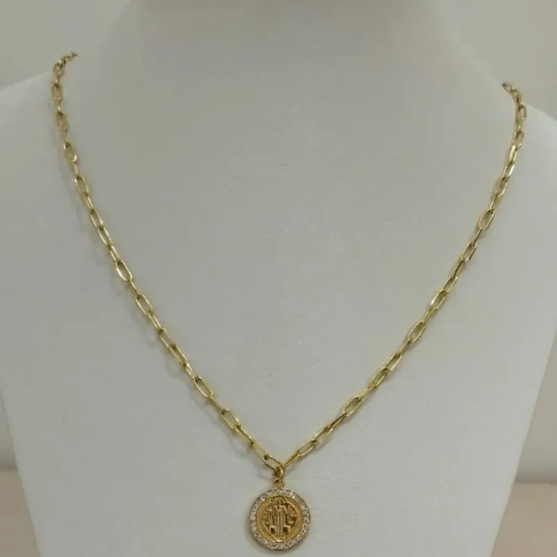 COLAR CARTIER MEDALHA SÃO BENTO CRAVEJADA