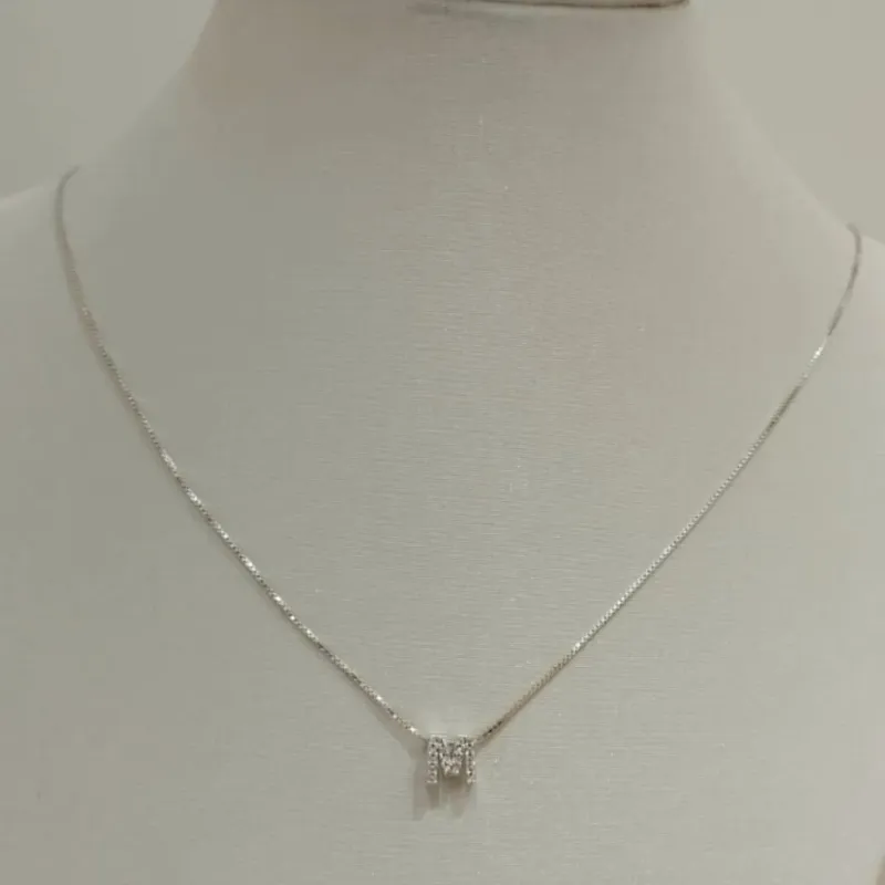 CORRENTE PRATA VENEZIANA COM INICIAL CRAVEJADA M 40CM