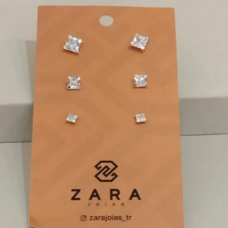 TRIO PRATA ZIRCÔNIAS QUADRADAS