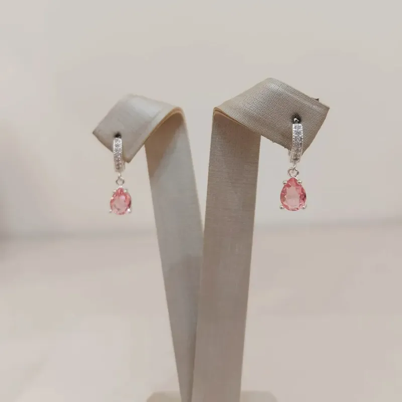 ARGOLA PRATA CRAVEJADA GOTA ROSA