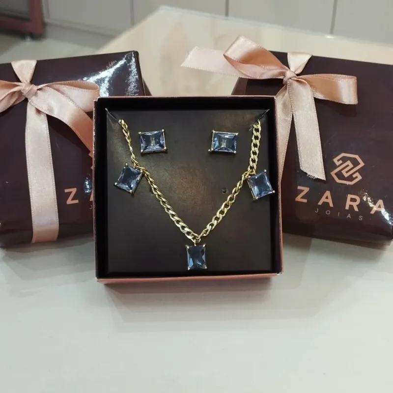 CONJUNTO COLAR GRUMET E PEDRA