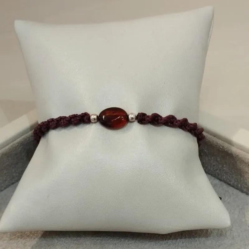 PULSEIRA MACRAMÊ C/ ÂMBAR MARSALA