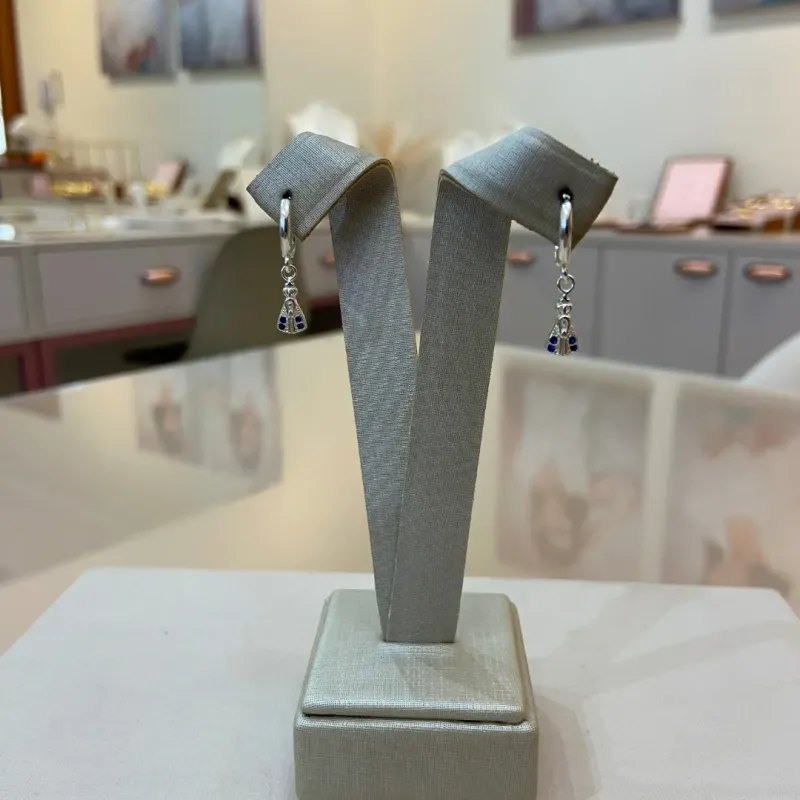 ARGOLA PRATA NOSSA SENHORA ZIRCONIA AZUL