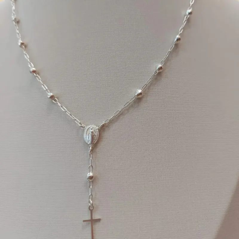 COLAR PRATA TERÇO 40CM