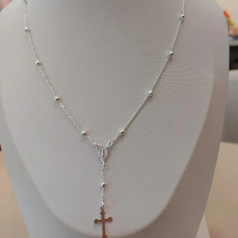 COLAR PRATA TERÇO 45CM