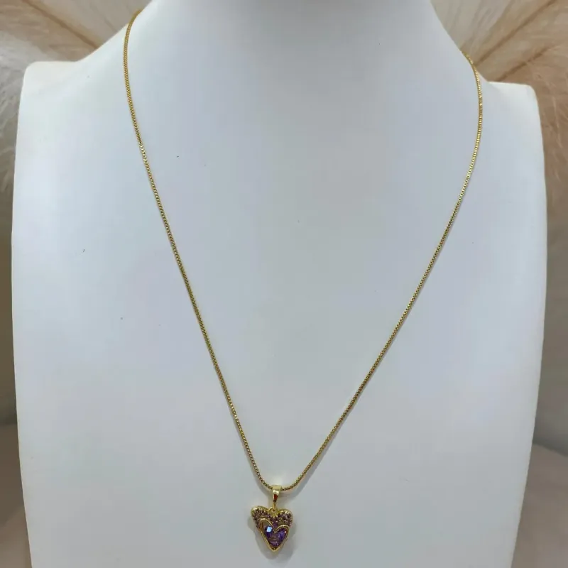 CORRENTE VENEZIANA PINGENTE CORAÇÃO LILÁS/LAVANDA