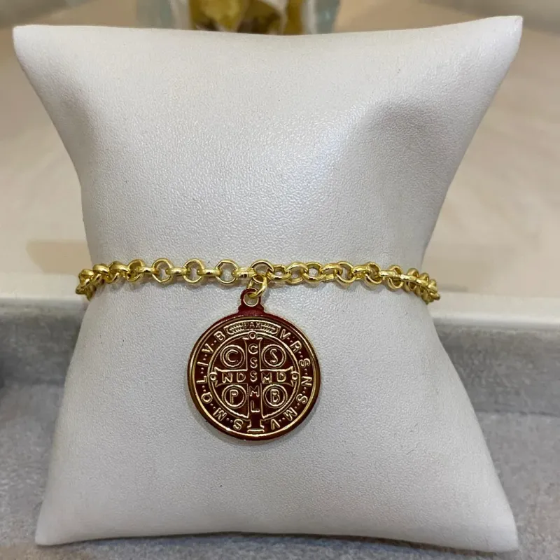 PULSEIRA ELO PORTUGUÊS COM MEDALHA DE SÃO BENTO GRANDE
