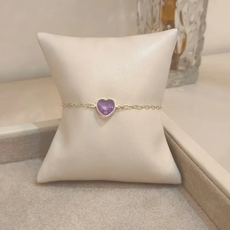PULSEIRA PRATA CORAÇÃO LILÁS