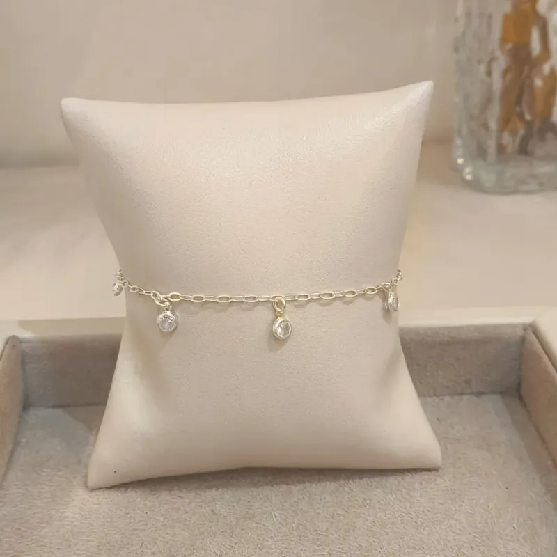 PULSEIRA PRATA GRUMET E ZIRCÔNIAS 18CM