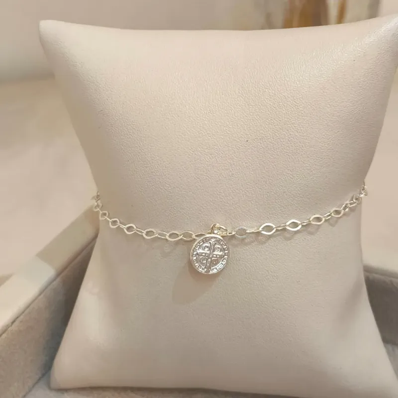 PULSEIRA PRATA UMA MEDALHA DE SÃO BENTO