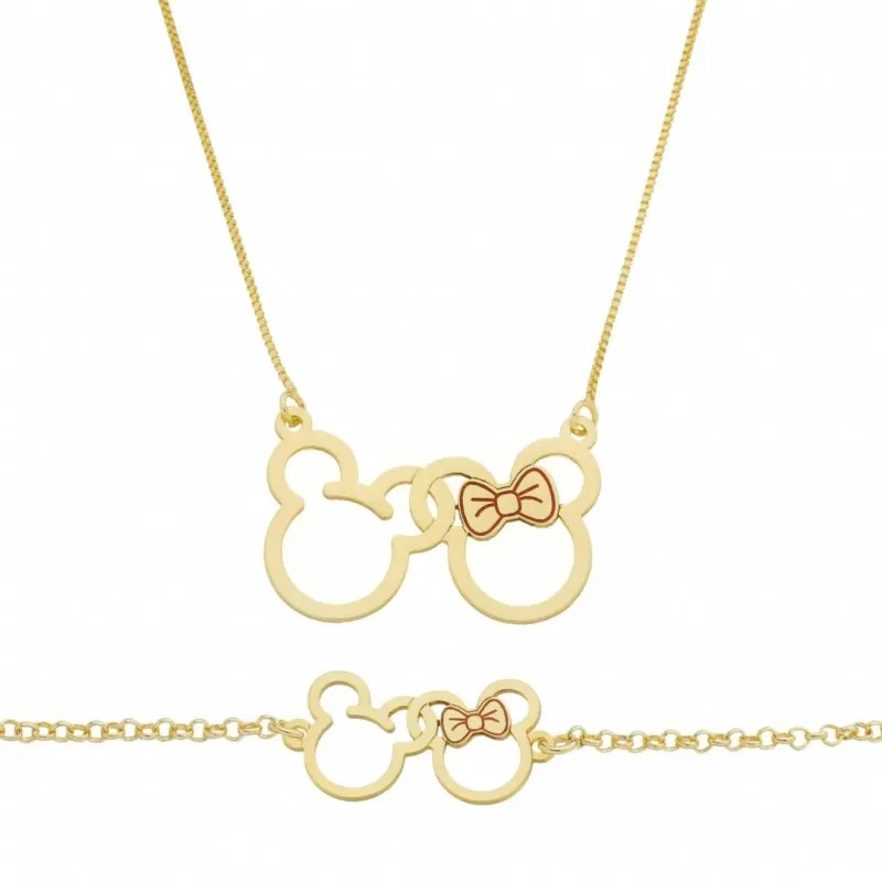 CONJUNTO INFANTIL PULSEIRA E COLAR MICKEY E MINNIE