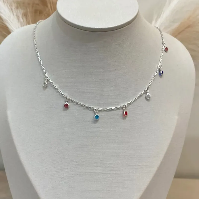 CHOKER PRATA CARTIER COM ZIRCONIAS COLORIDAS