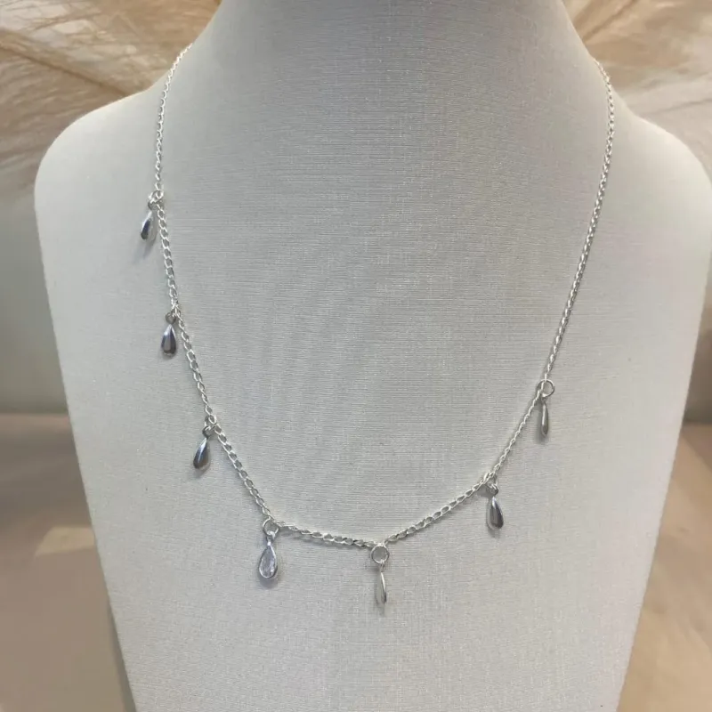 CHOKER PRATA GOTAS LISAS E ZIRCONIAS