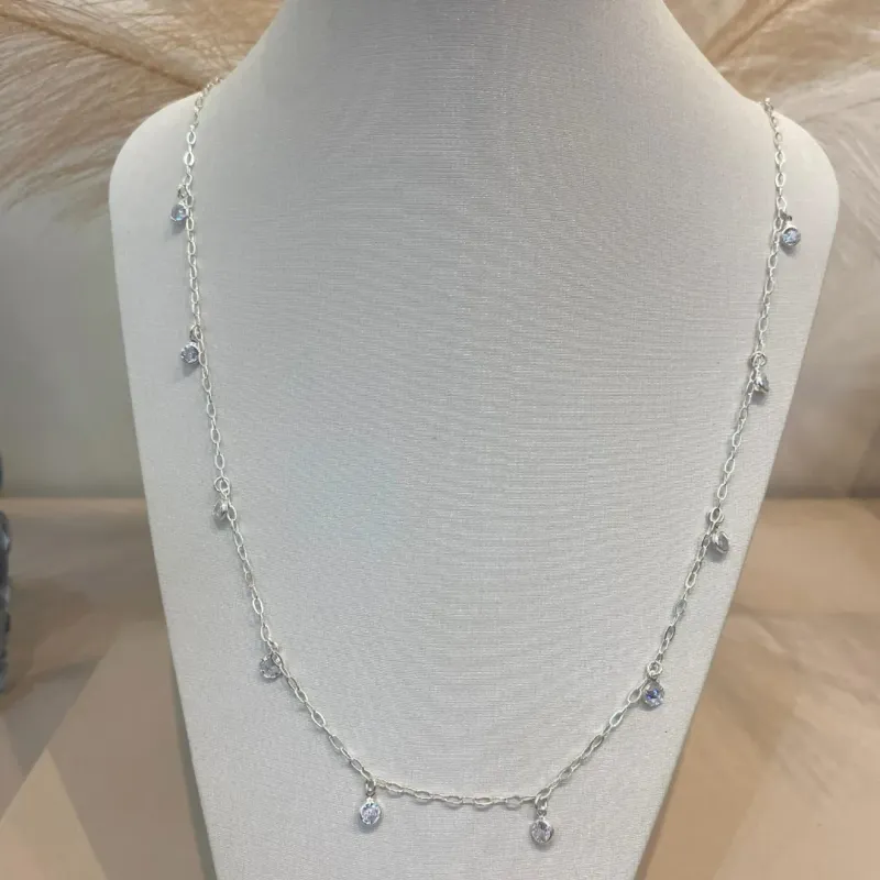 COLAR PRATA COM ZIRCÔNIAS LONGO 70CM