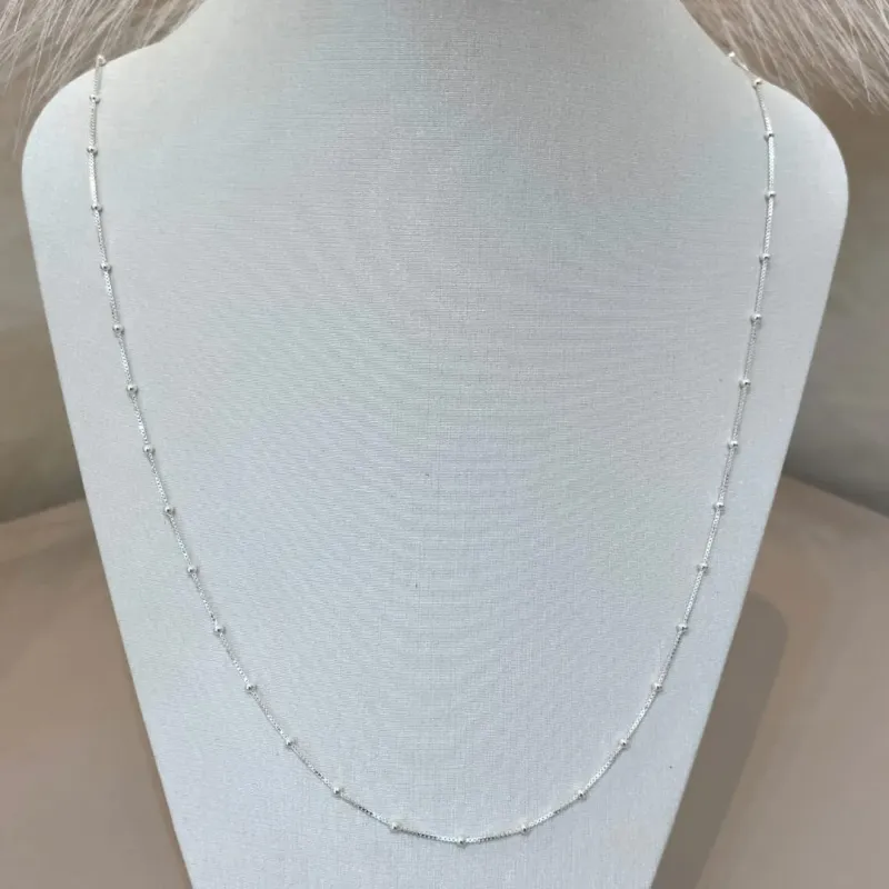 COLAR PRATA VENEZIANA E BOLINHAS LONGO (70CM)