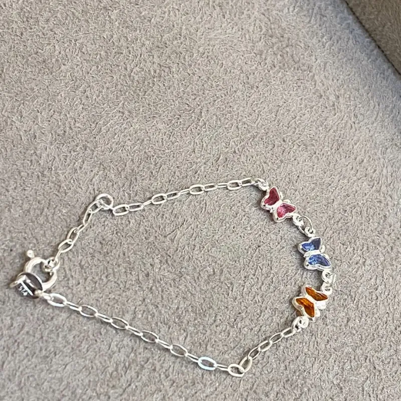 PULSEIRA PRATA INFANTIL BORBOLETAS COLORIDAS