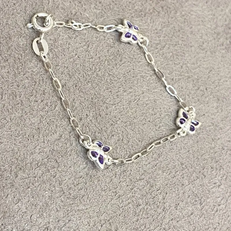 PULSEIRA PRATA INFANTIL BORBOLETAS LAVANDA/LILÁS