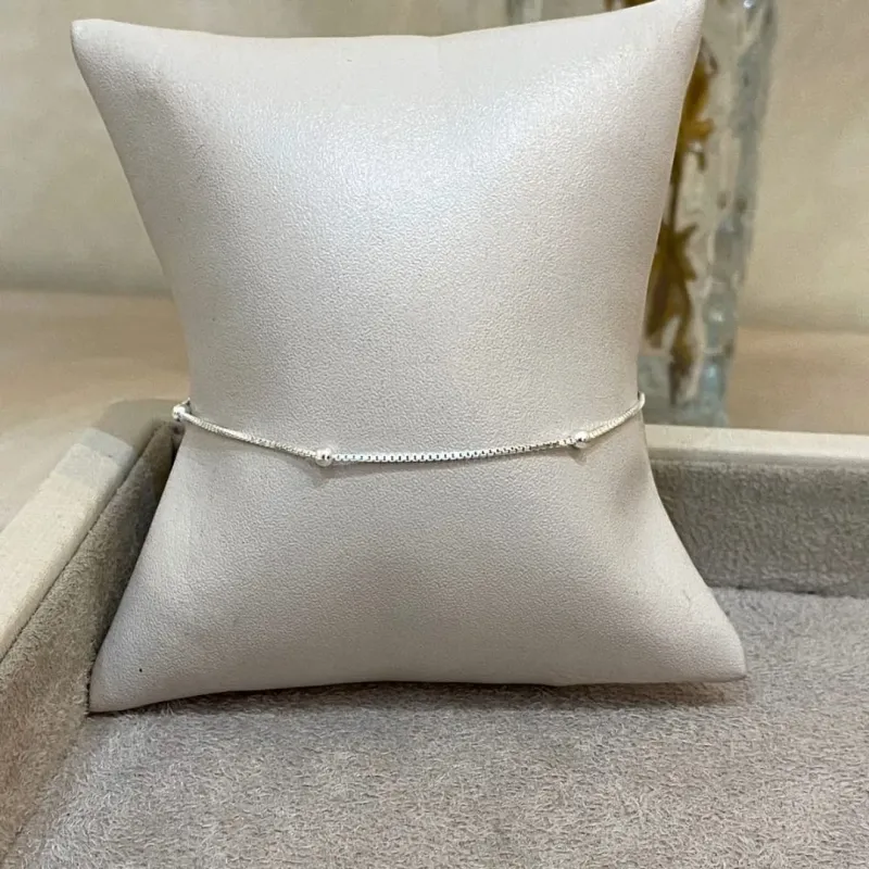 PULSEIRA PRATA VENEZIANA E BOLINHAS 20CM