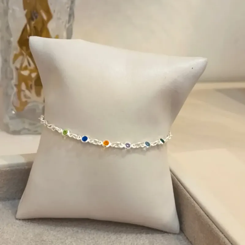 PULSEIRA PRATA ZIRCONIAS COLORIDAS DELICADAS