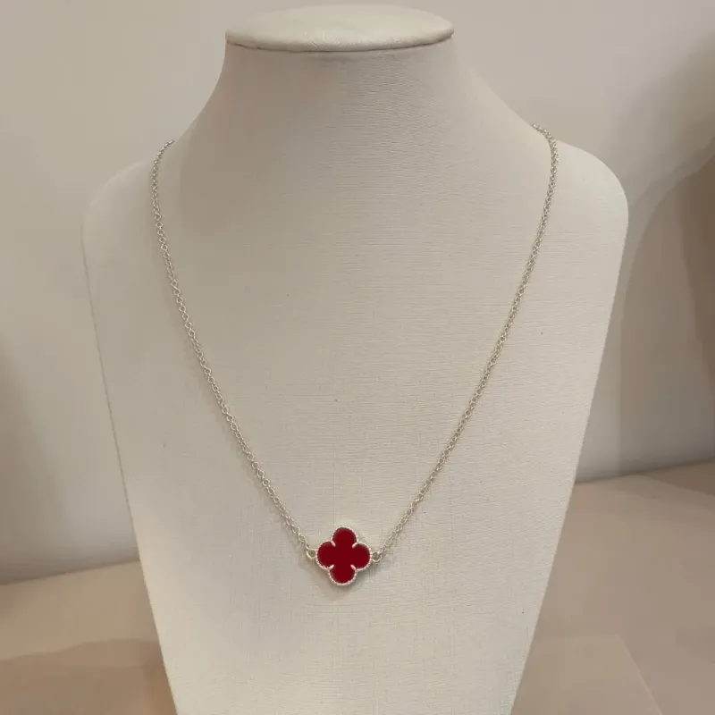 CHOKER PRATA VAN CLEEF TREVO VERMELHO