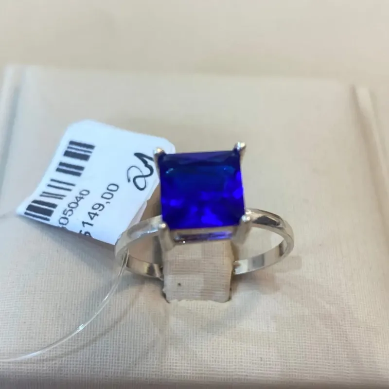 ANEL PRATA ZICÔNIA AZUL TAMANHO 21
