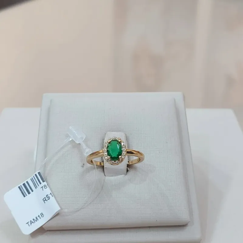 ANEL SOLITÁRIO ZIRCÔNIA ESMERALDA TAMANHO 18