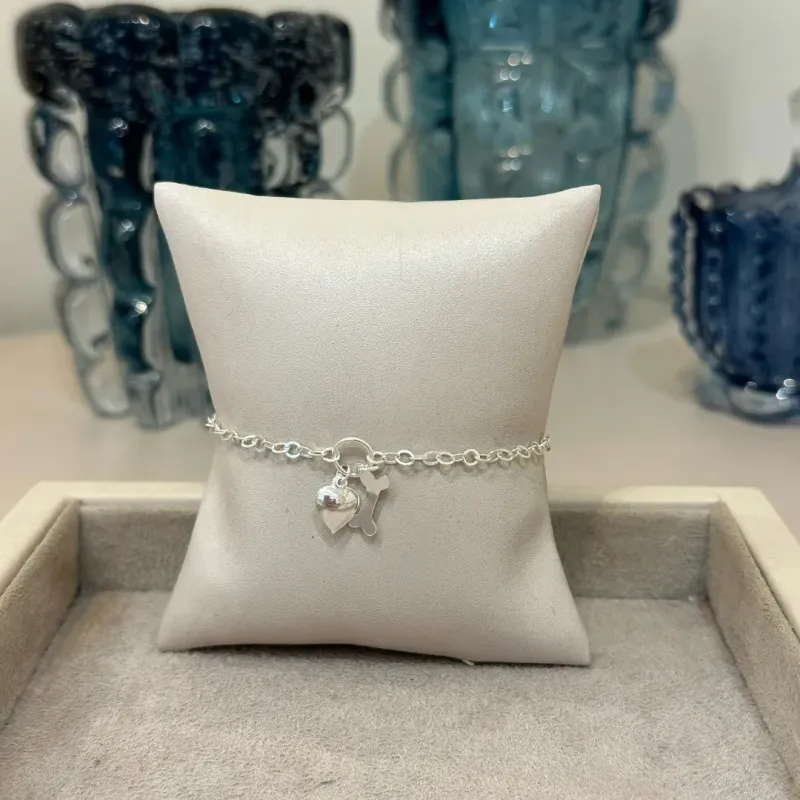 PULSEIRA PRATA PATUÁ CORAÇÃO E OSSO