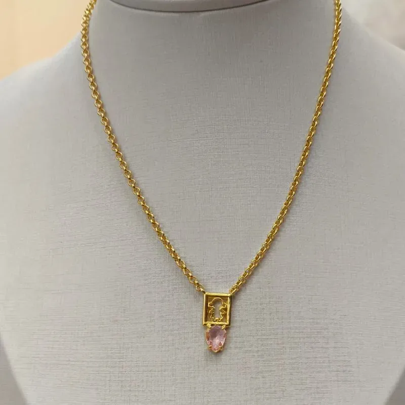 CHOKER ELO PORTUGÊS PLAQUINHA MENINA ZIRCÔNIA ROSA