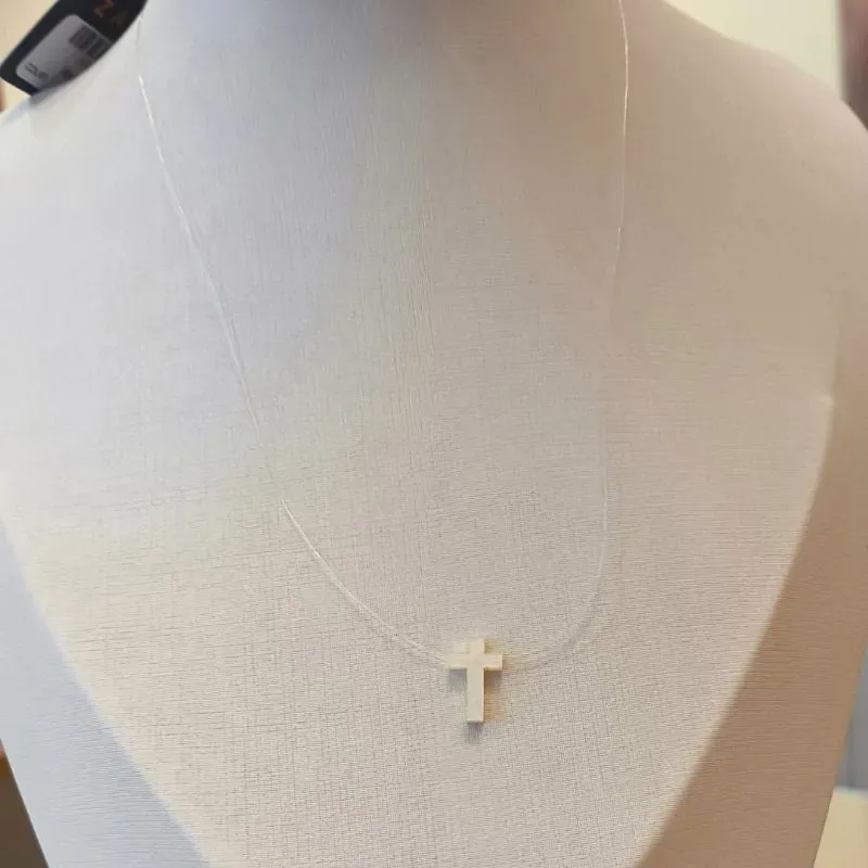 COLAR FIO DE NYLON CRUZ MADREPÉROLA