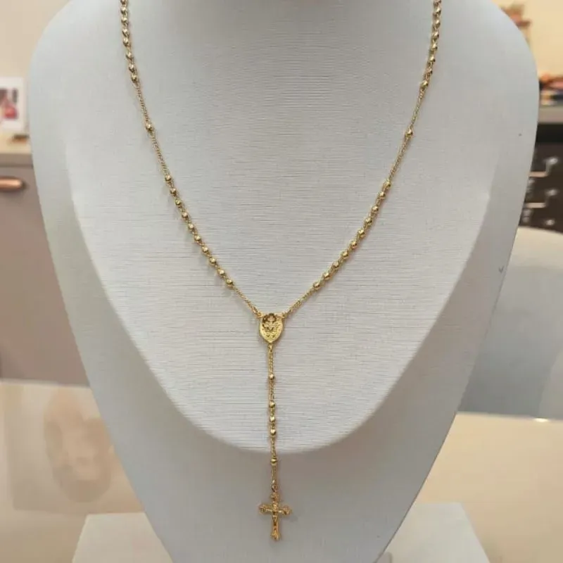 COLAR TERÇO ESFERAS/BOLAS NOSSA SENHORA DAS GRAÇAS