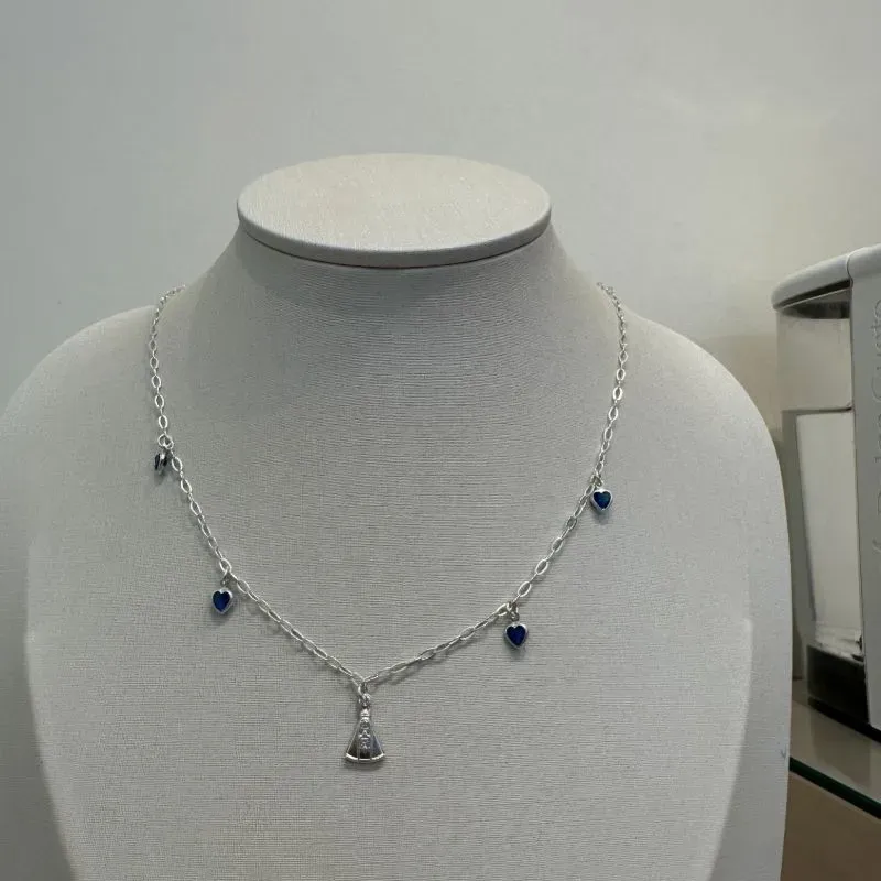 CHOKER PRATA NOSSA SENHORA APARECIDA E CORAÇÃO MARINHO