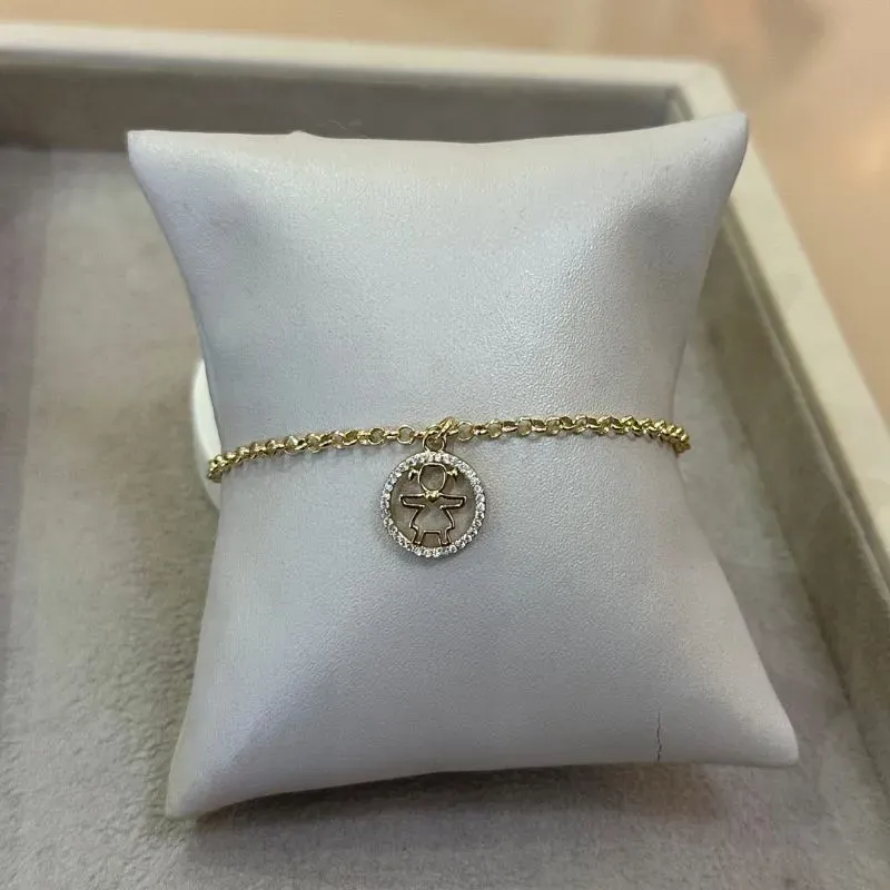 PULSEIRA ELO PORTUGUÊS PINGENTE MENINA CRAVEJADO