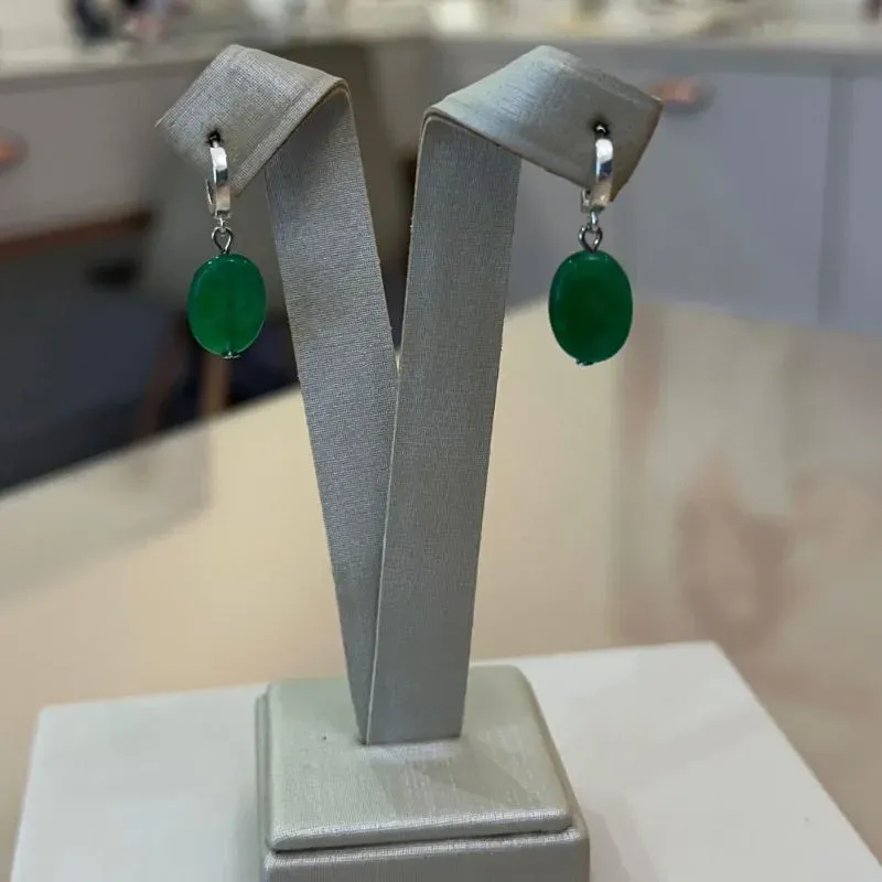 ARGOLA PRATA PEDRA NATURAL VERDE OVAL