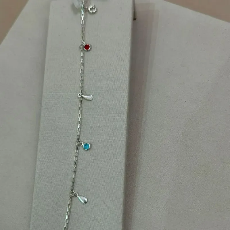 PULSEIRA PRATA GOTA LISA E ZIRCONIAS COLORIDAS