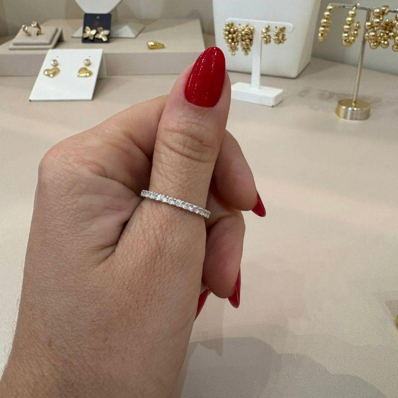 ALIANÇA PRATA CRAVEJADA 2MM TAMANHO 19 CRISTAL