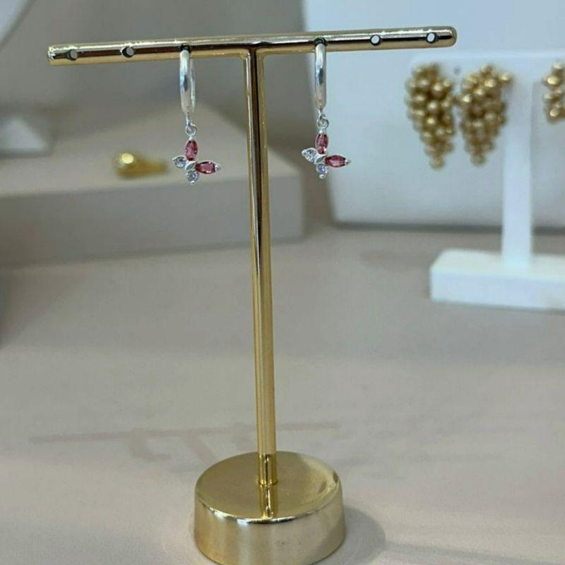 ARGOLA PRATA BORBOLETA PINK