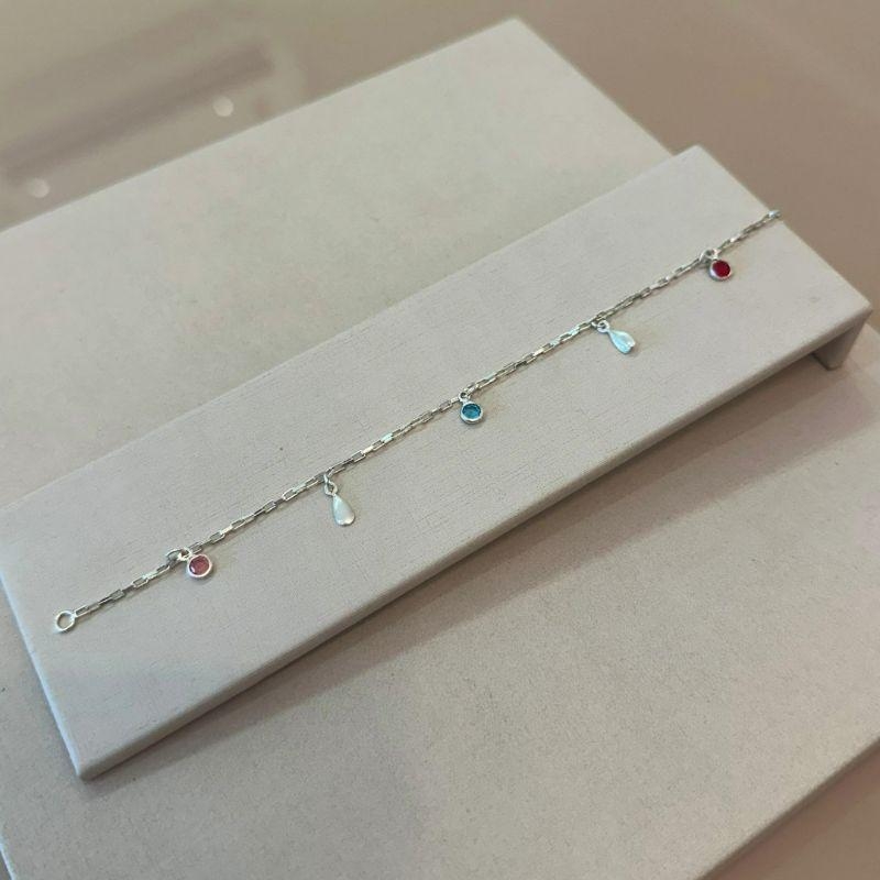 PULSEIRA PRATA ELO CARTIER GOTAS E ZIRCÔNIAS COLORS