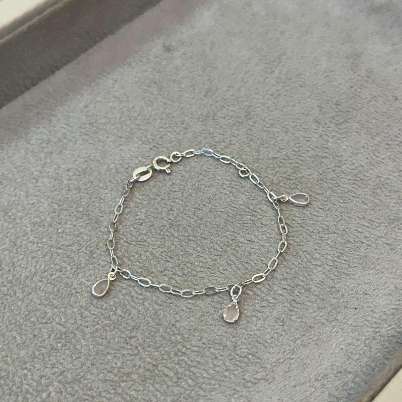 PULSEIRA PRATA INFANTIL ZIRCÔNIAS GOTA ROSA