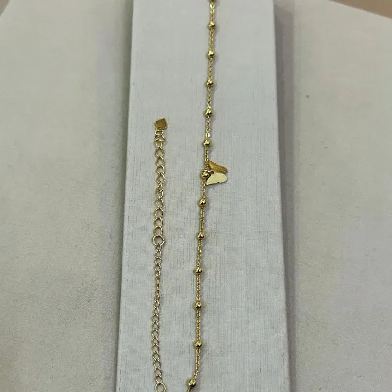 TORNOZELEIRA BOLINHAS E PINGENTE BORBOLETA