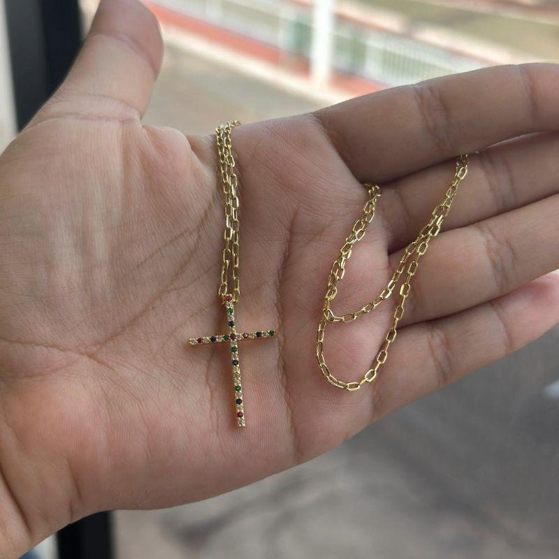 COLAR CARTIER COM PINGENTE CRUCIFIXO COLORS
