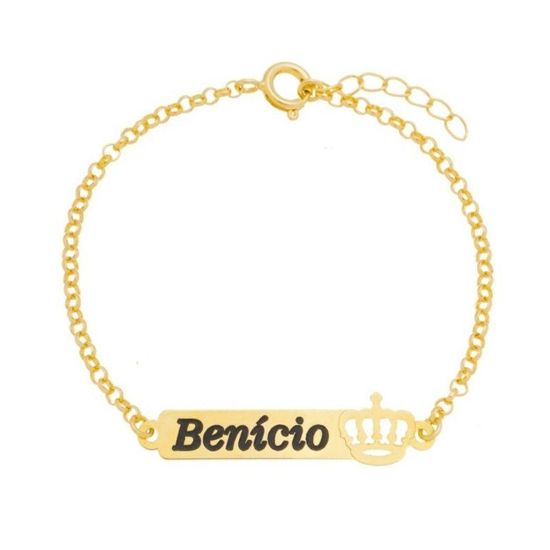 PULSEIRA INFANTIL ELO PORTUGUÊS COM PLAQUINHA E COROA (11CM)